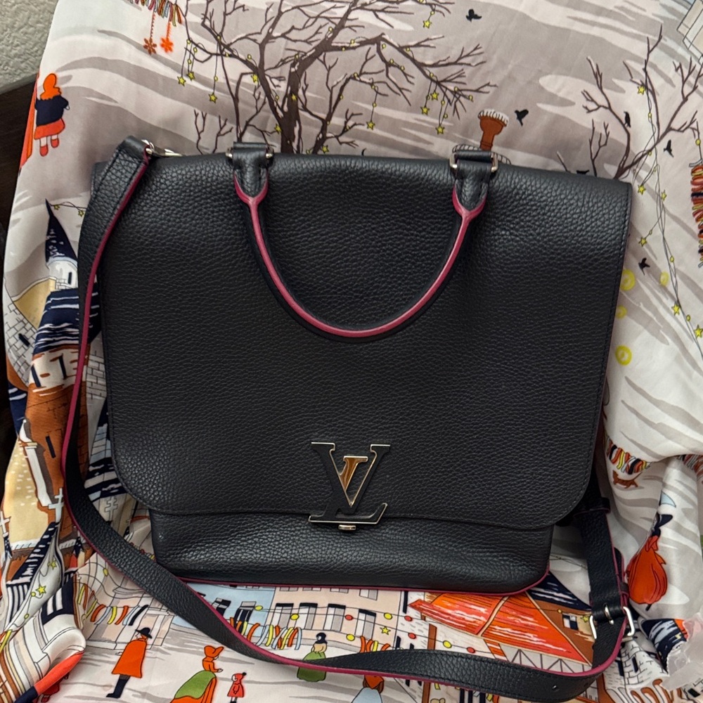 Authentic Louis Vuitton Navy Blue Crossbody Bag with dark Pink Accents